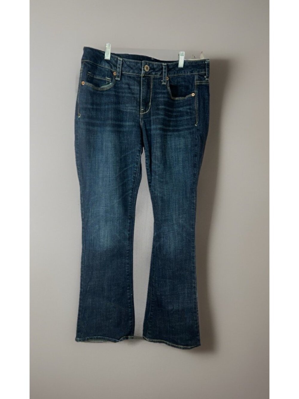 American Eagle Jeans Womens 12 Short Blue Skinny Kick Bootcut Low Rise Dark wash